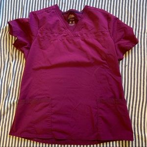 Dickies Balance 2 Pocket V Neck Scrub Top Wine Size L